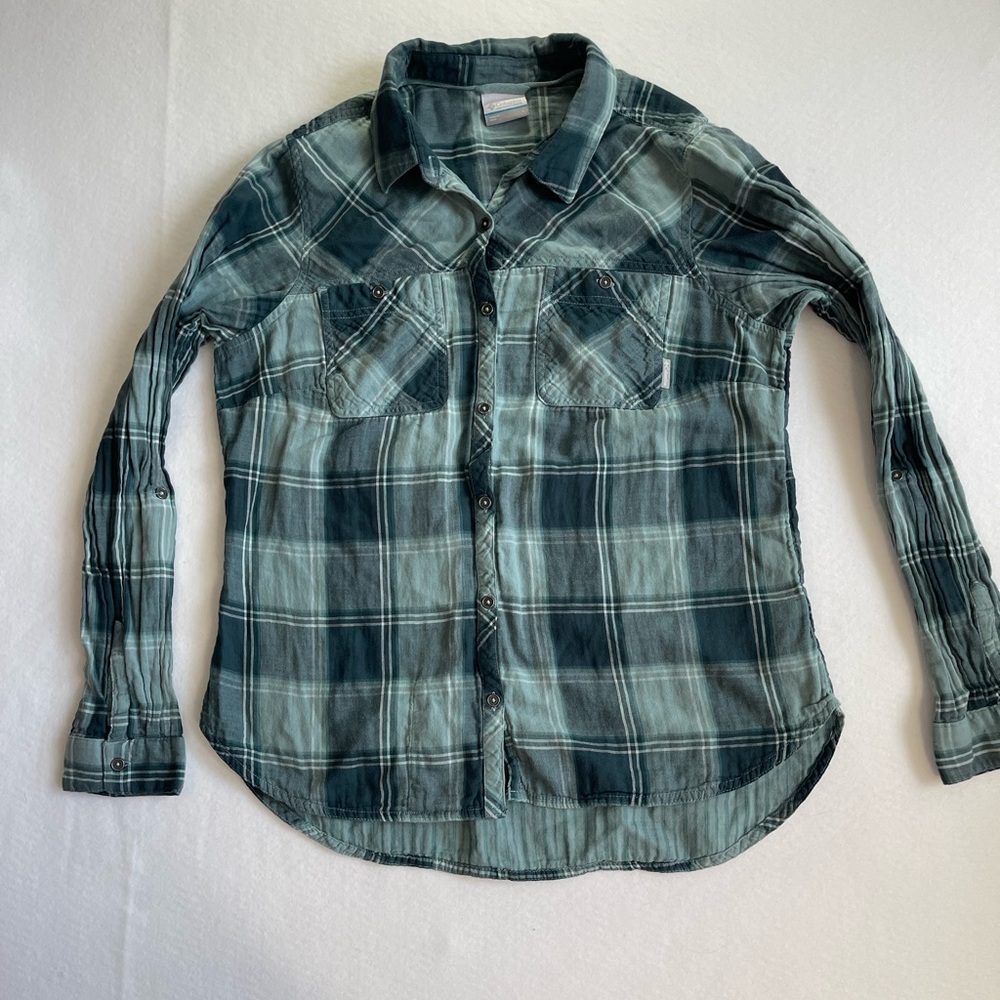 Columbia Womens Blue Plaid Long Sleeve Button Down Shirt L